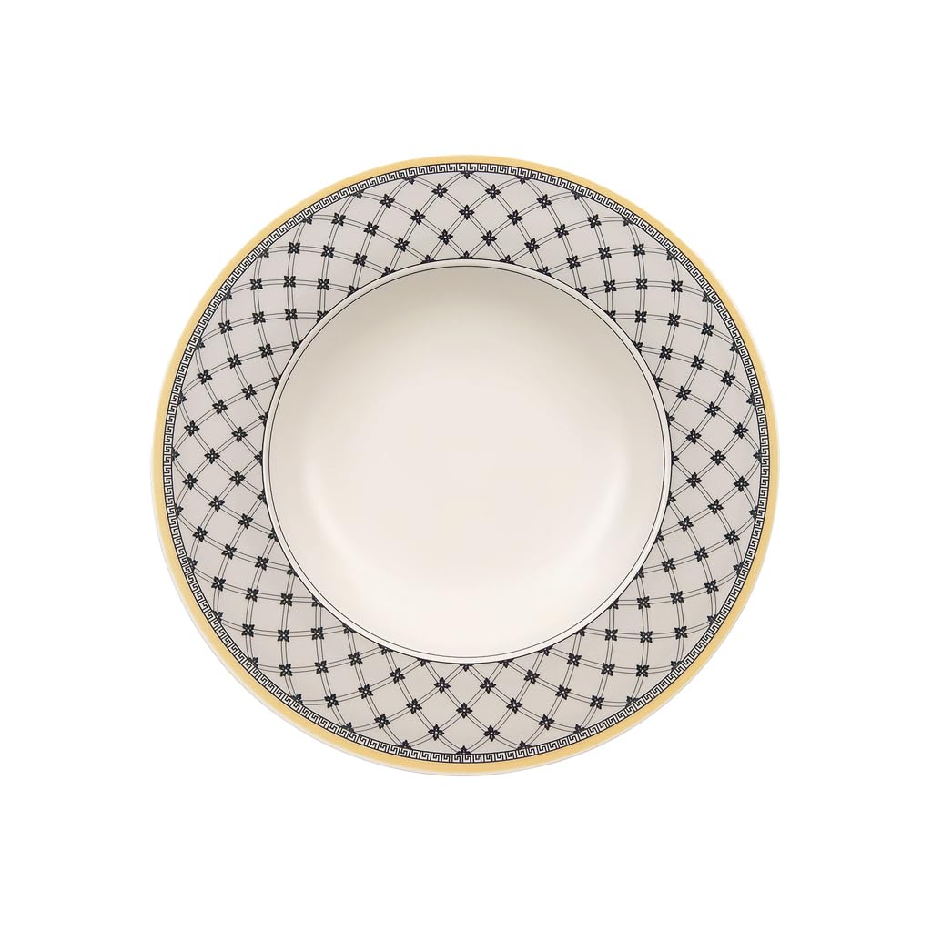 Villeroy und Boch Audun Promenade Suppenteller, 24 cm, Premium Porzellan, Weiss/Grau/Gelb 24 cm Tief