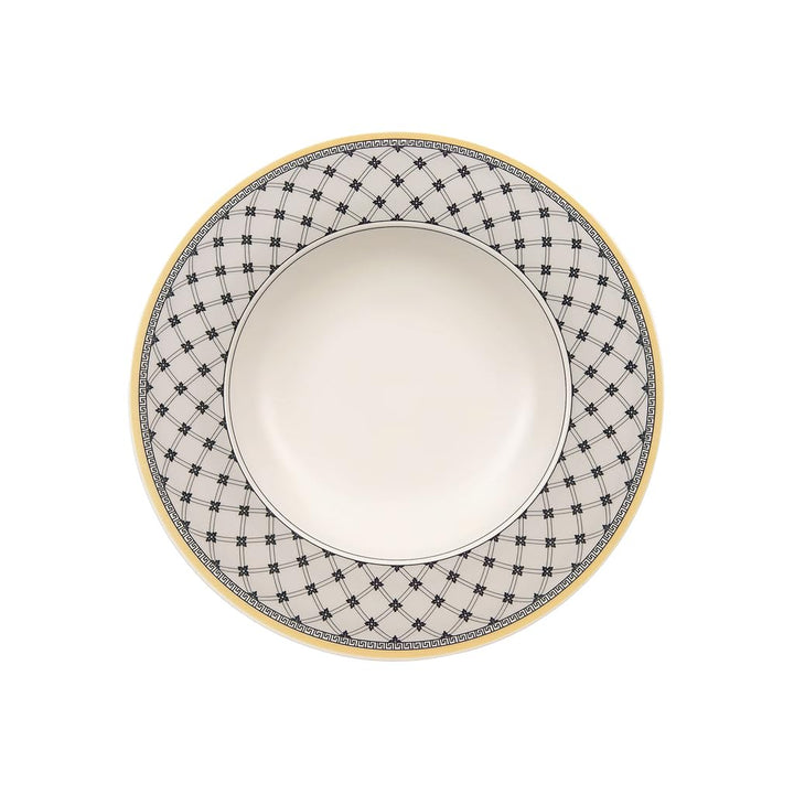 Villeroy und Boch Audun Promenade Suppenteller, 24 cm, Premium Porzellan, Weiss/Grau/Gelb 24 cm Tief