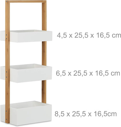 Relaxdays Badregal Bambus, Badezimmerregal mit 3 Körben, Korbregal fürs Bad, MDF, HxBxT: 76 x 30 x 1