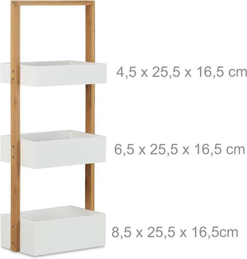 Relaxdays Badregal Bambus, Badezimmerregal mit 3 Körben, Korbregal fürs Bad, MDF, HxBxT: 76 x 30 x 1