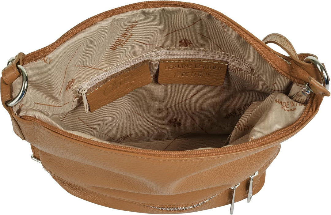 Cluty Umhängetasche echt Leder Damen | Made in Italy, verstellbarer Schultergurt, Handtasche mit Rei