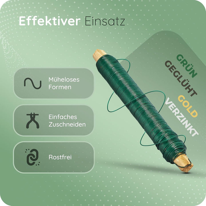 Novatool 10x Wickeldraht I grün I 0,65 mm I Draht I Basteldraht Floristendraht Blumendraht Bindedrah