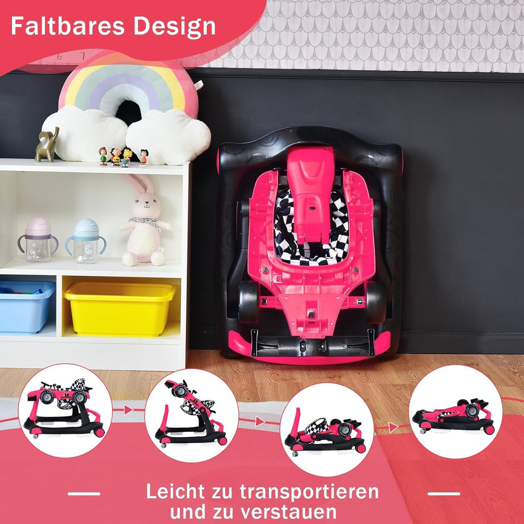 COSTWAY 4 in 1 Lauflernhilfe, Lauflernwagen klappbar mit einstellbarer Höhe & Geschwindigkeit, Baby
