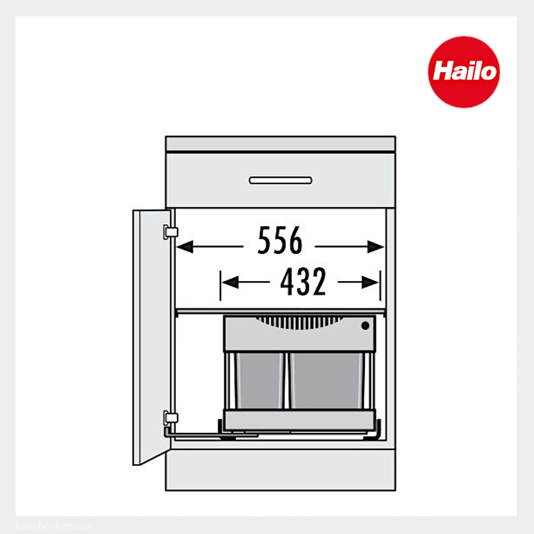Hailo Abfallsammler 3644801 | 30L Einbau-Mülleimer mit 2-fach Trennung | Raumspar Tandem System für