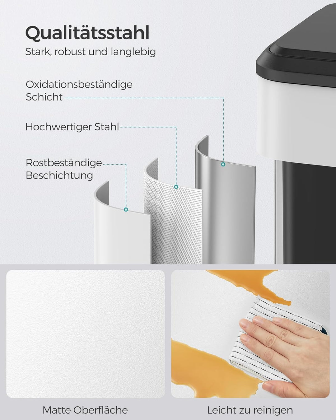 ‎SONGMICS Mülleimer Küche, 40 Liter Abfalleimer mit Deckel, Tretmülleimer, Softclose, Offenhaltefunk