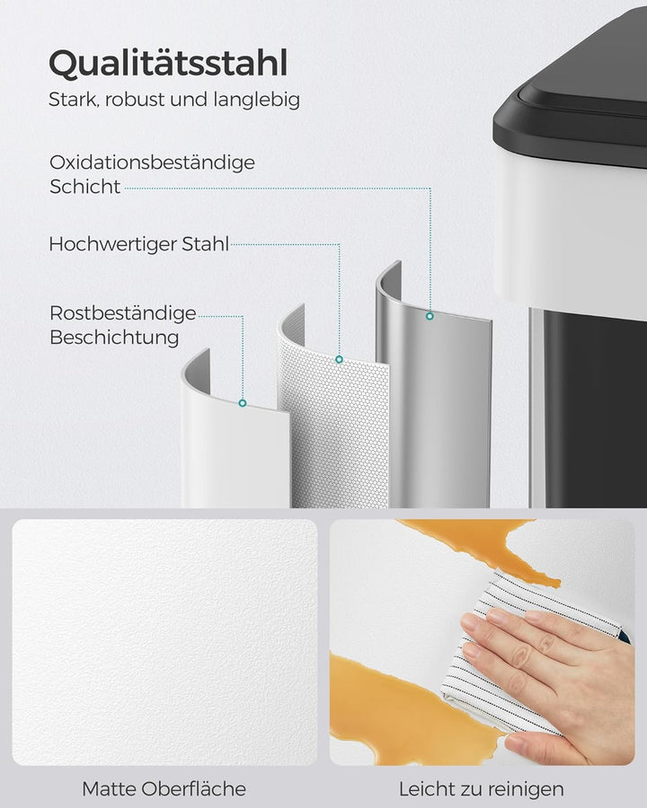 ‎SONGMICS Mülleimer Küche, 40 Liter Abfalleimer mit Deckel, Tretmülleimer, Softclose, Offenhaltefunk