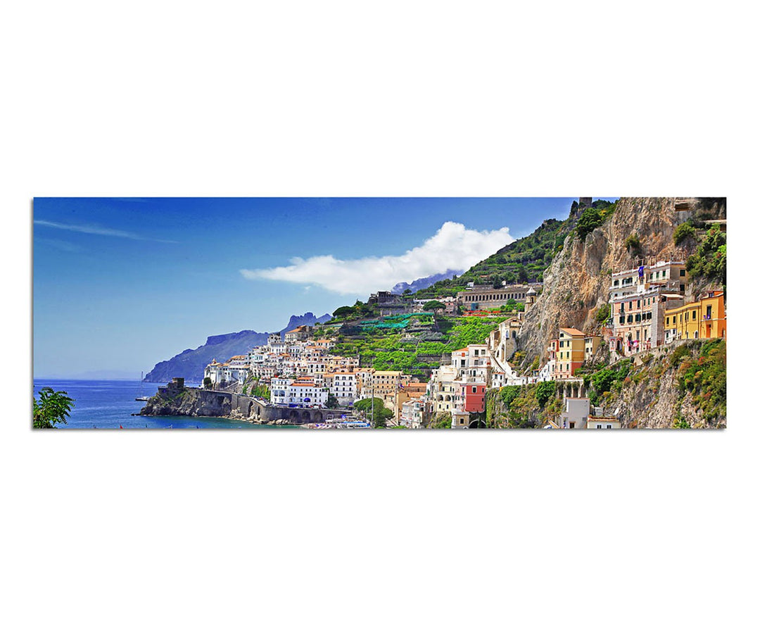 Paul Sinus Art Panoramabild auf Leinwand und Keilrahmen 150x50cm Italien Amalfi Meeresstadt Berge Me