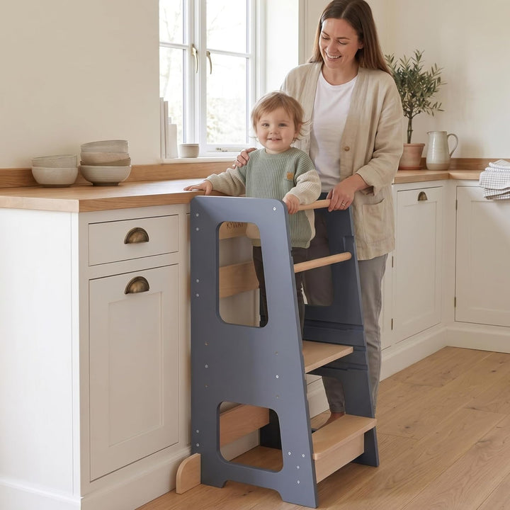 Montessori Lernturm ab 1 Jahr, aus robustem Holz, Premium-Modell in Grossformat, Learning Tower mit