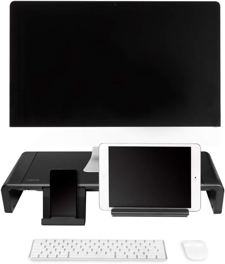LogiLink Ergonomische TV- Monitorerhöhung, max. Belastung 25kg, Länge = 42–52cm variabel (42-52cm),