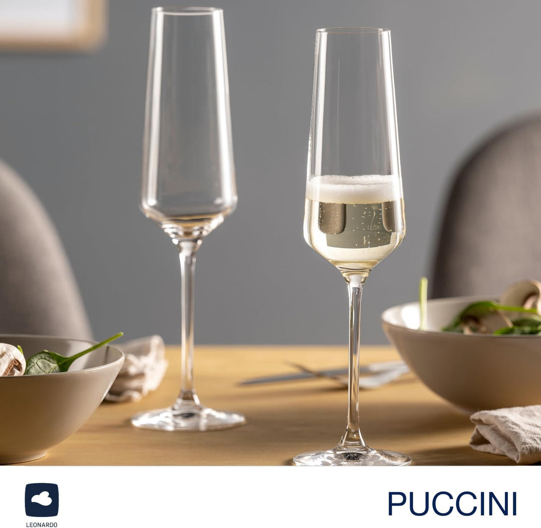 LEONARDO HOME Sektgläser PUCCINI (6er Set) inkl. Poliertuch • Spülmaschinenfeste Prosecco-Kelche (28
