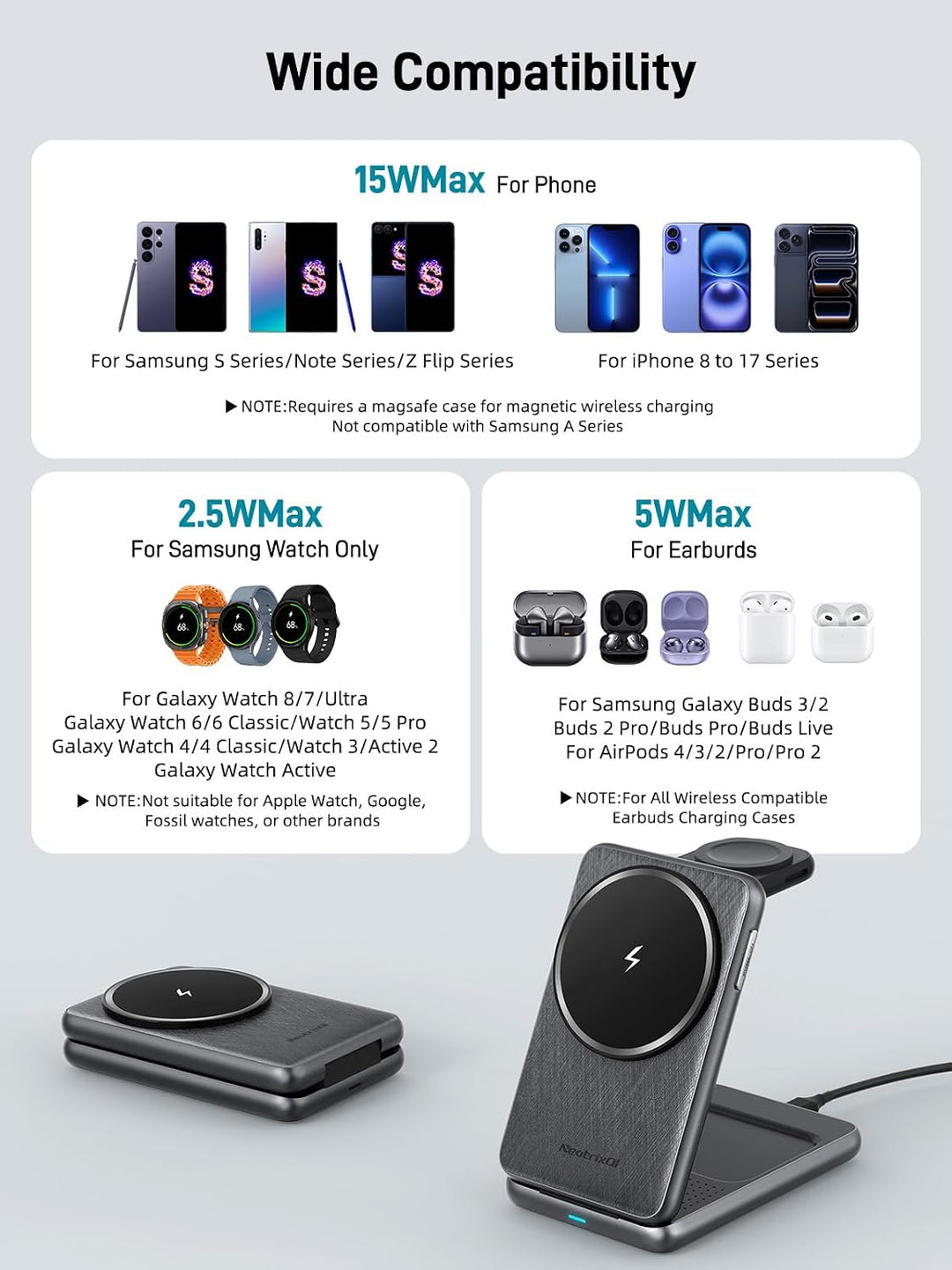 3 in 1 Magnetisch Ladestation für Samsung Galaxy S26 Ultra/S25 Ultra/S24 | Faltbare Induktive Ladest