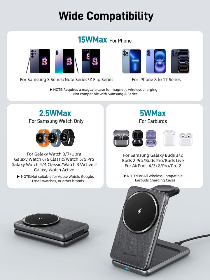 3 in 1 Magnetisch Ladestation für Samsung Galaxy S26 Ultra/S25 Ultra/S24 | Faltbare Induktive Ladest
