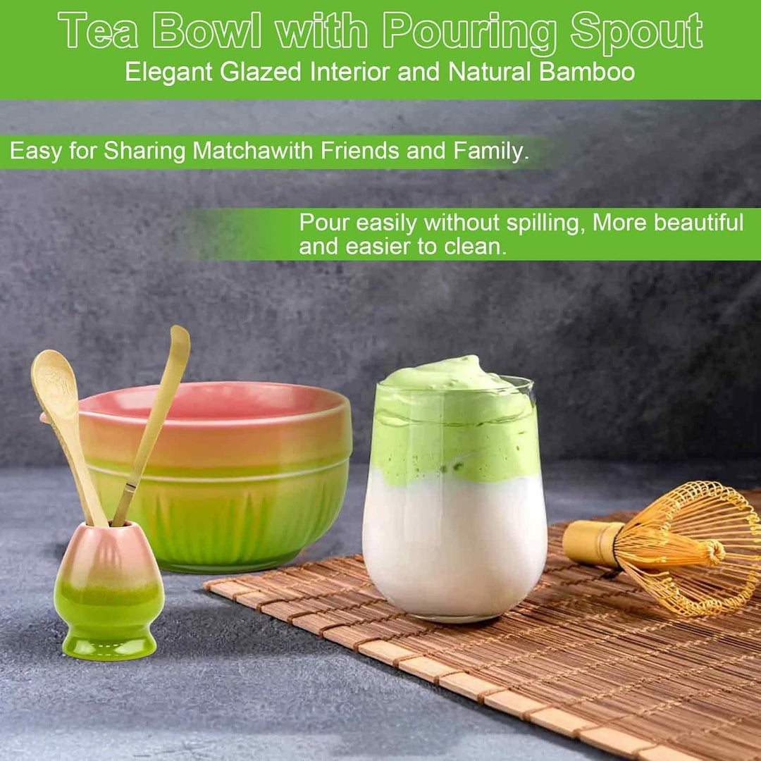 6 Stück Matcha Set, Matcha Tee Sets, Keramik Matcha Schale mit Ausgiesser, Bambus Matcha Besen, Chas