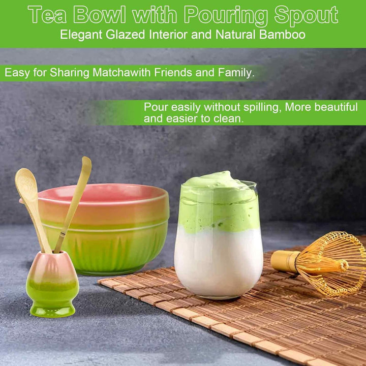 6 Stück Matcha Set, Matcha Tee Sets, Keramik Matcha Schale mit Ausgiesser, Bambus Matcha Besen, Chas