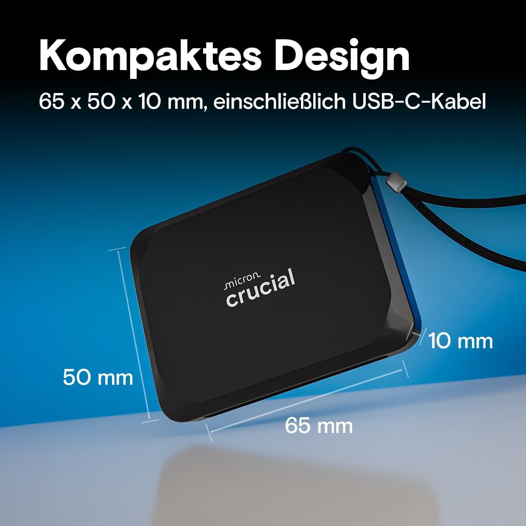 Crucial X9 2TB Portable SSD - bis zu 1050MB/s - PC und Mac, mit Mylio Photos+ Angebot - USB 3.2 Exte