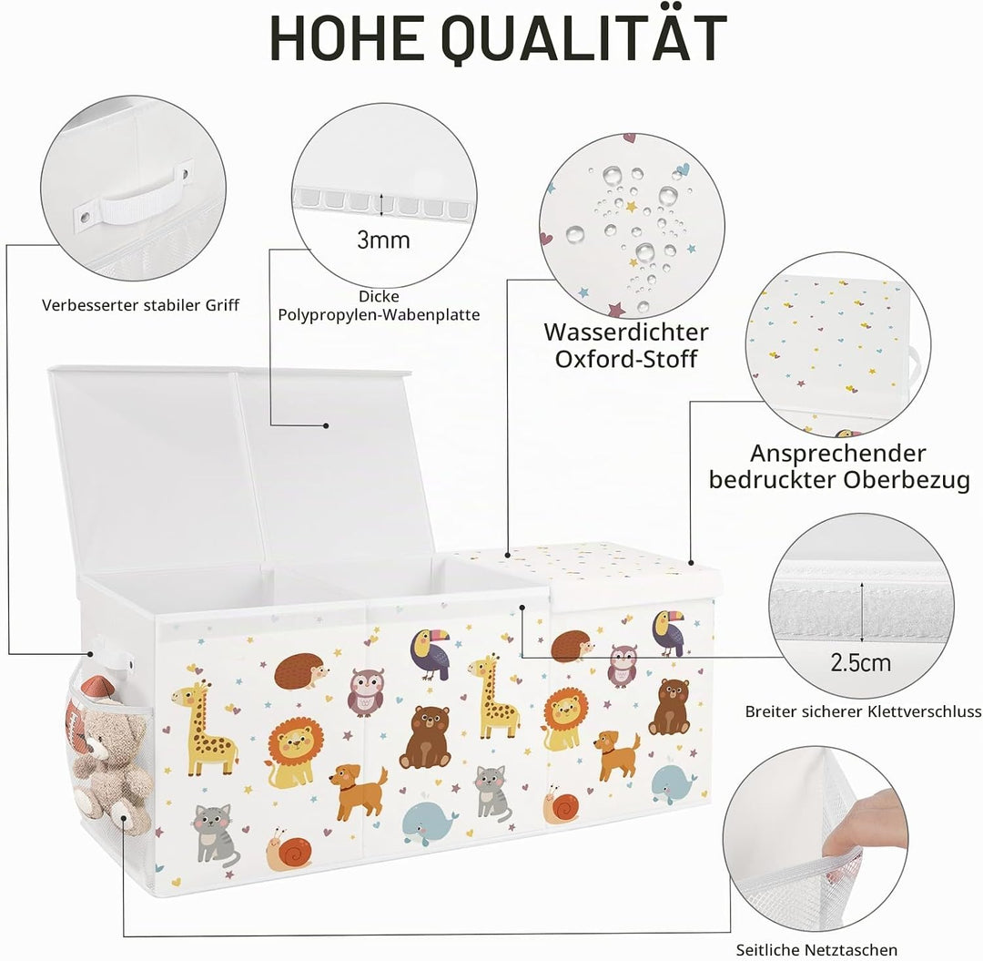 Spielzeugkiste Aufbewahrungsbox mit Deckel Kinder 96 x 32 x 40 cm, Faltbare und Platzsparend für Kin