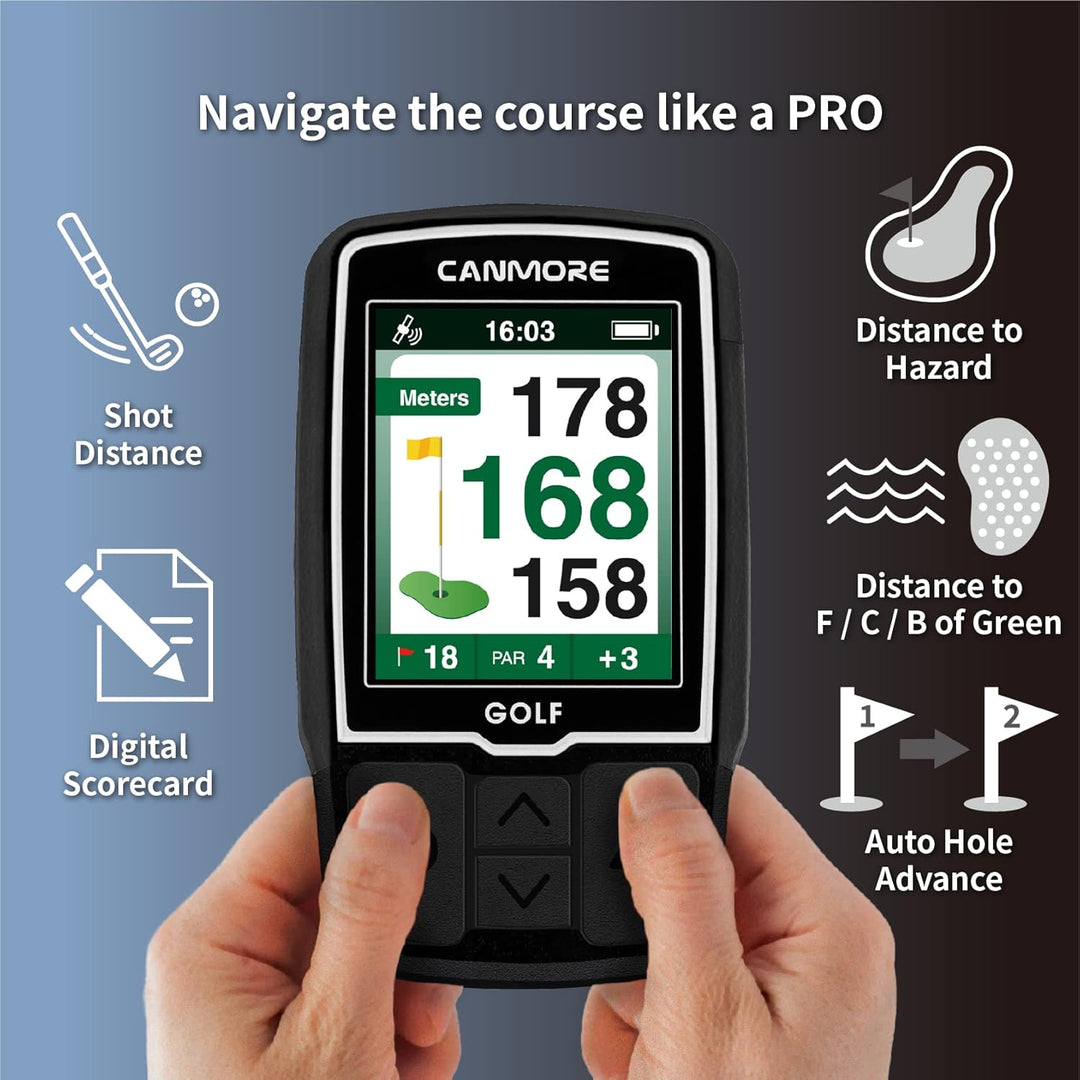 Canmore HG200 Golf-GPS – wasserfestes 2-Zoll-Vollfarbdisplay mit über 41.000 wichtigen Golfplatzdate