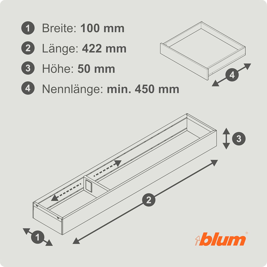 BLUM AMBIA-LINE Schubkastenrahmen schmal, NL450mm, Stahl oriongrau matt