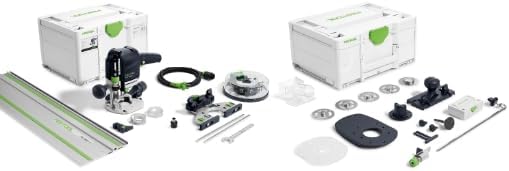 Festool Oberfräse OF 1010 REBQ-FS-Set+Box (mit Seitenanschlag, Lichtmodul, Spannzange, Gabelschlüsse