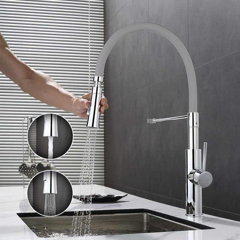 Ibergrif M22115-9 - Professionelle Küchenarmatur mit Brause, Wasserhahn für Küche mit Grau/Silber Fl