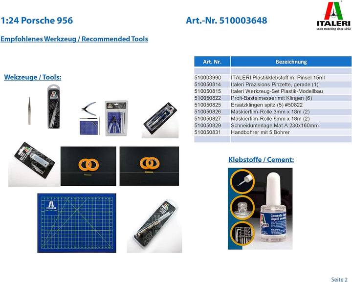 ITALERI 3648S - 1:24 Porsche 956, Modellbau, Bausatz, Standmodellbau, Basteln, Hobby, Kleben, Plasti