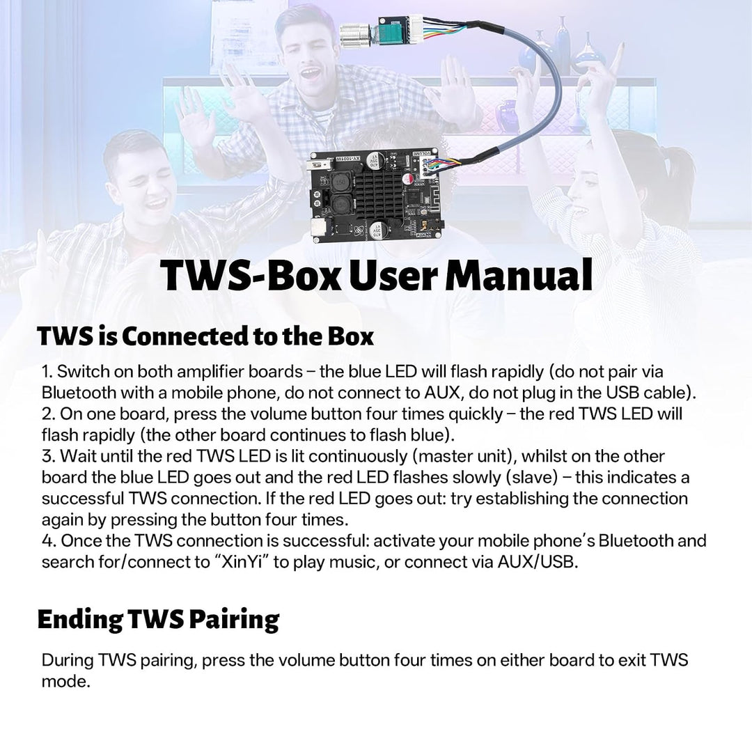 XY-1001W Bluetooth Verstärker Modul, TWS DC 9-24V 100W Mono Audio Verstärkerplatine mit AUX USB Blue
