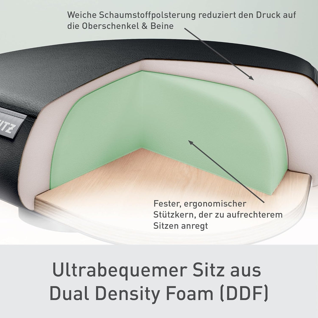 Leitz Ergo Höhenverstellbarer Sitzhocker (46–59 cm) mit Rollen, Bürohocker mit Sitzpolster, Ergonomi
