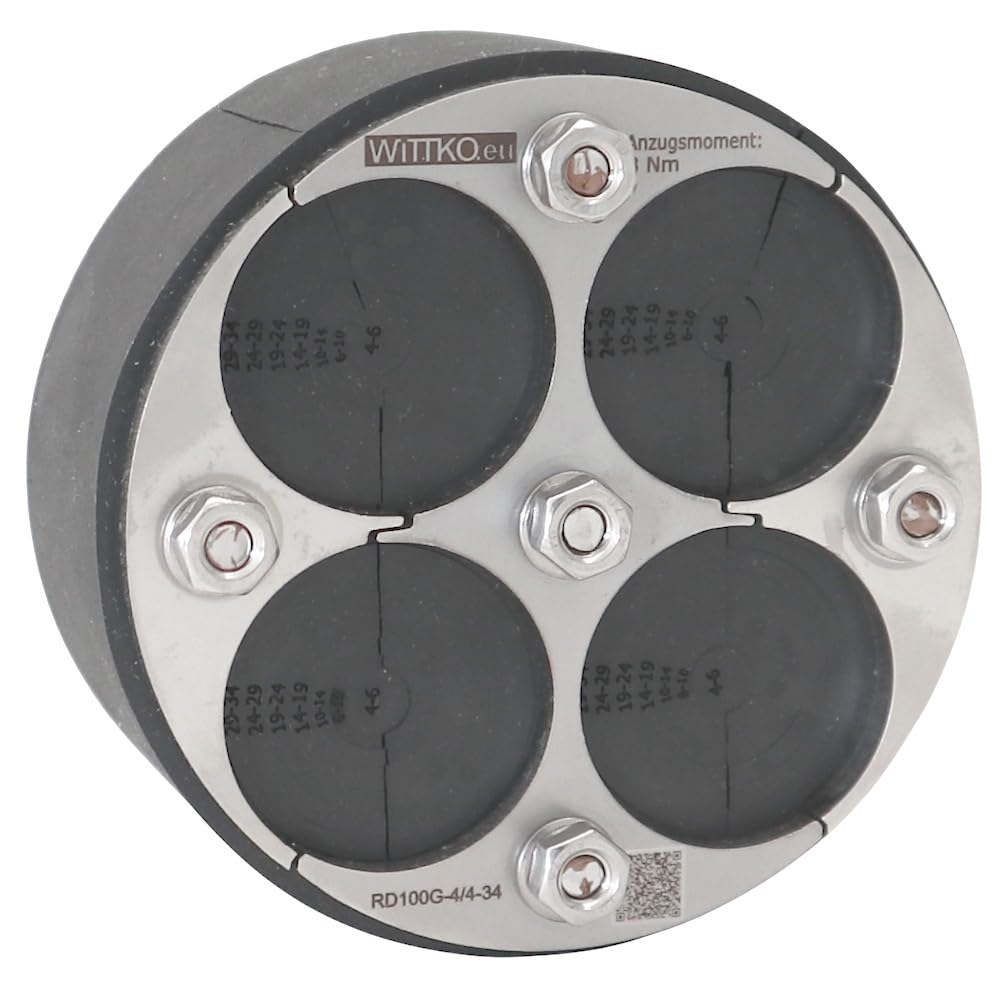 WITTKOWARE 100mm Mauerdurchführung (DN100 Ringraumdichtung), geteilt, für bis zu 4 Kabel/Rohre (4mm