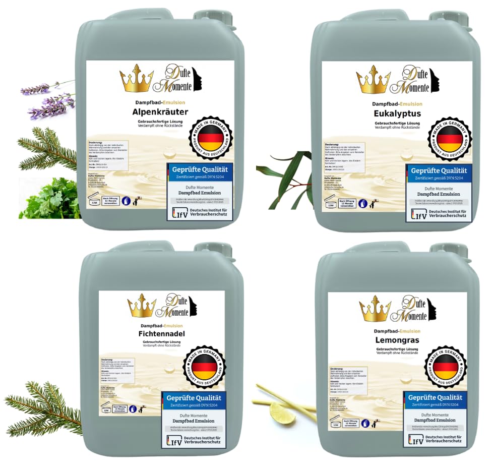 Dufte Momente | Dampfbad Emulsion 4 x 5 Liter | freie Wahl aus 28 Düften | geprüfte Qualität | mit n