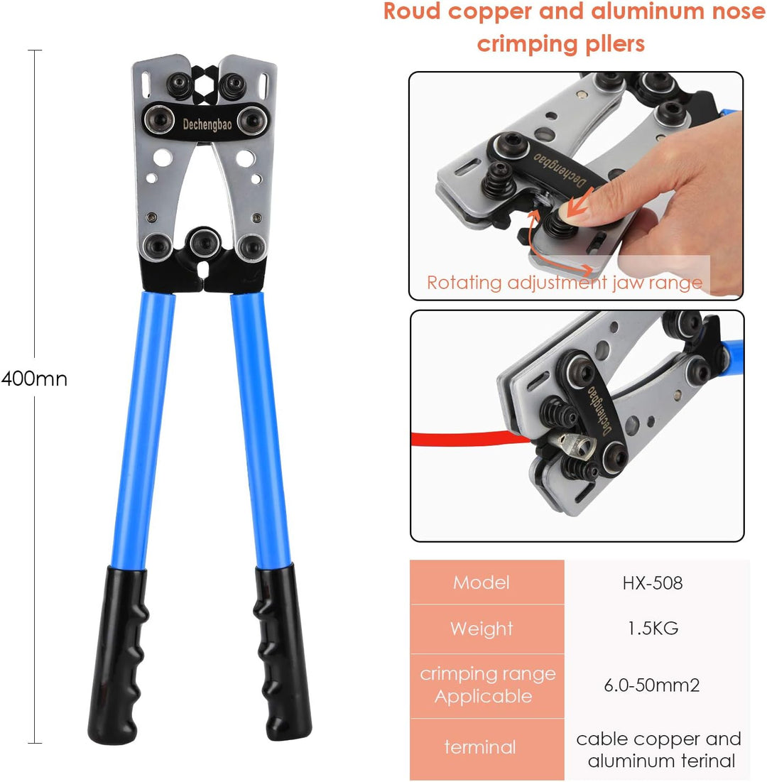 Batteriekabelschuh-Crimpwerkzeug von6-50mm²（ AWG 8-1/0） mit Kabelschneider(HX50B crimper kit) HX50B