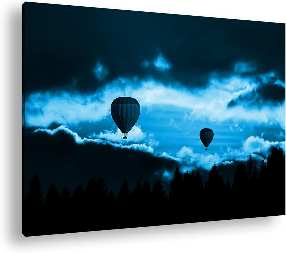deyoli Heissluftballonfahrt in den Sonnenuntergang Format: 100x70 Effekt: Monocrome Blau als Leinwan