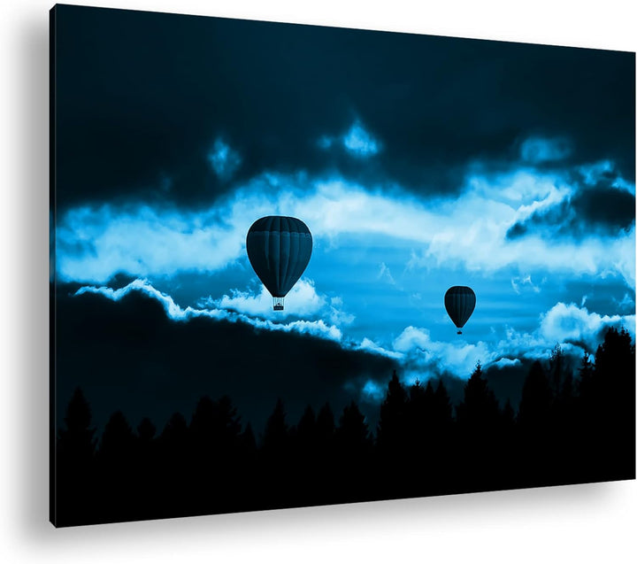 deyoli Heissluftballonfahrt in den Sonnenuntergang Format: 80x60 Effekt: Monocrome Blau als Leinwand