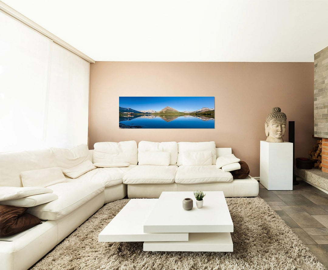 Paul Sinus Art Panoramabild auf Leinwand und Keilrahmen 150x50cm Montana Nationalpark Berge See Spie