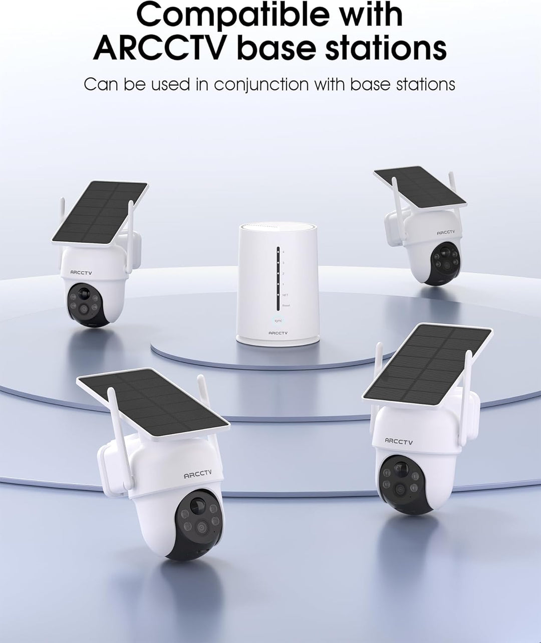 4MP Aussenüberwachungskamera, integriertes Solarpanel, 100 % kabellos für den Aussenbereich, 360°-Dr