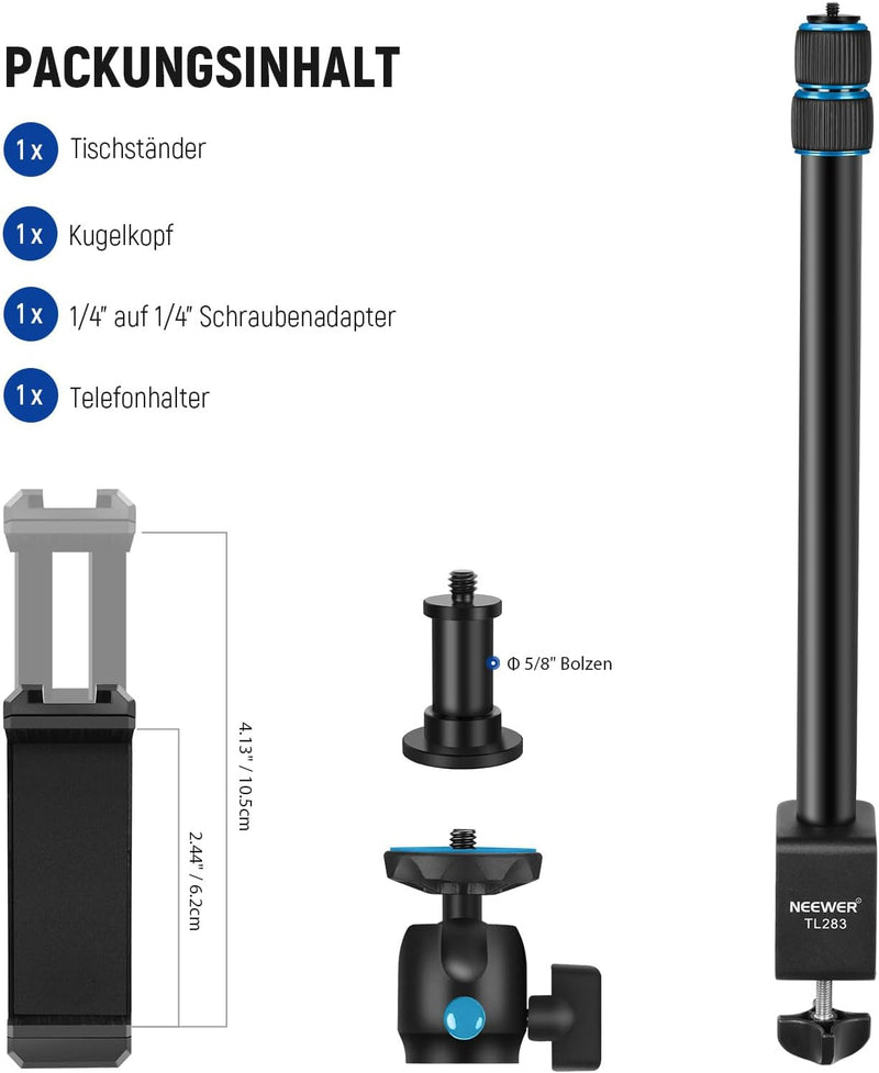 NEEWER Kameratischhalterung mit Kugelkopf, 17-40" verstellbares Tischlichtstativ mit 1/4" Schraube u