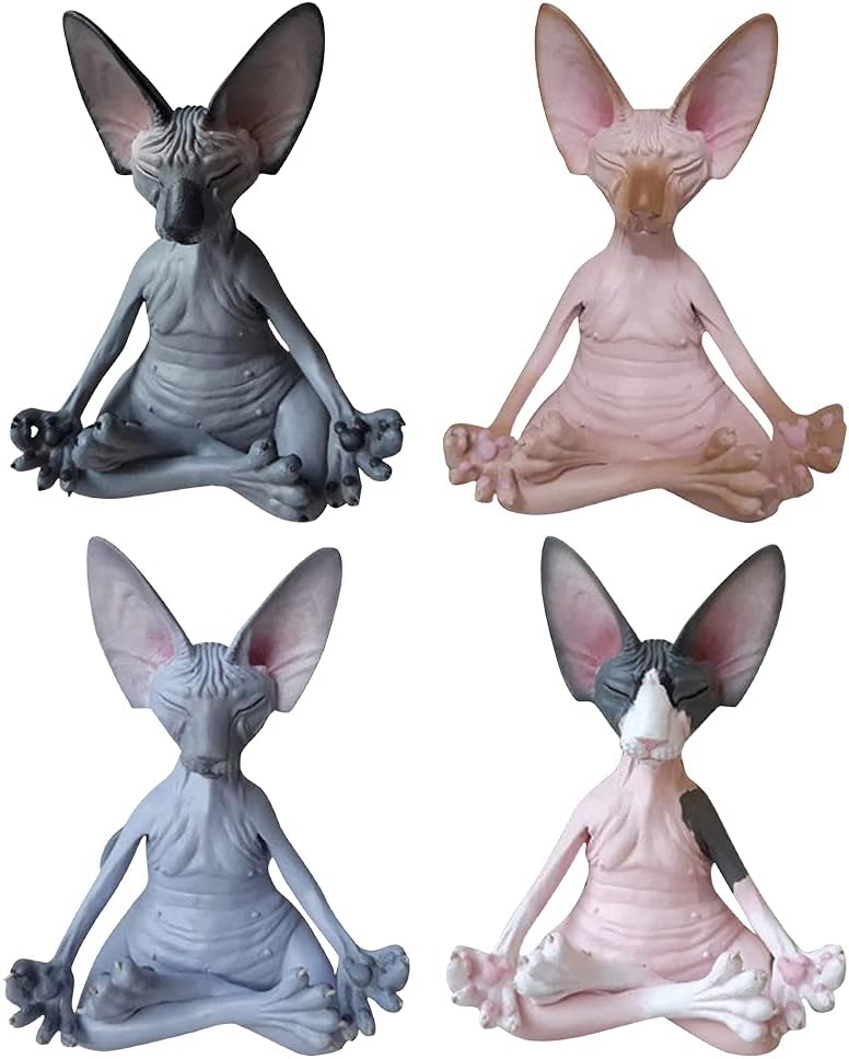 RUSTOO Sphynx Katze meditieren Statue, Zen Buddha Sammlerfiguren Miniatur handgemachte kleine Dekor,
