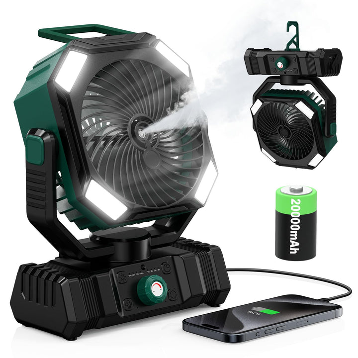 Camping Ventilator mit Wasserkühlung, 20000-mAh-Akku Ventilator Outdoor, USB Tischventilator, 45° 90