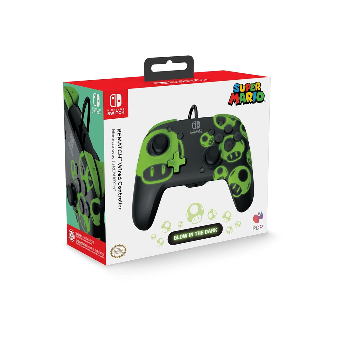 PDP Switch Rematch verkabelt controller 1-UP Glow in the dark Offiziell Lizenziert durch Nintendo -