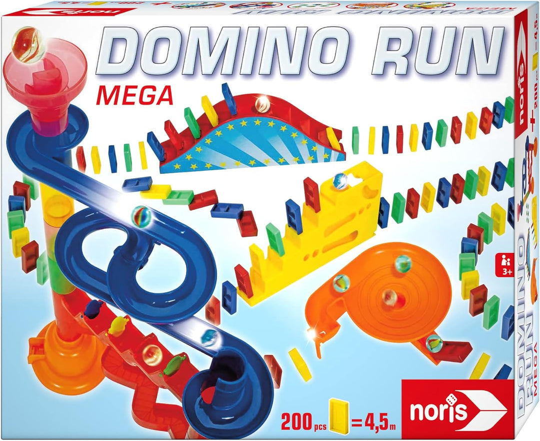 Noris 606062023 Domino Run Mega - Set mit 200 Steinen, Murmeln, Kugelbahn und weiterem Zubehör, ab 3