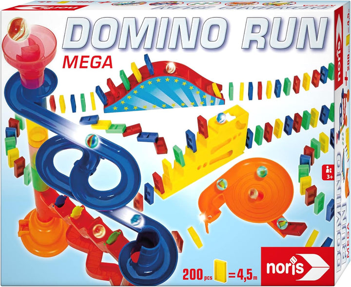 Noris 606062023 Domino Run Mega - Set mit 200 Steinen, Murmeln, Kugelbahn und weiterem Zubehör, ab 3