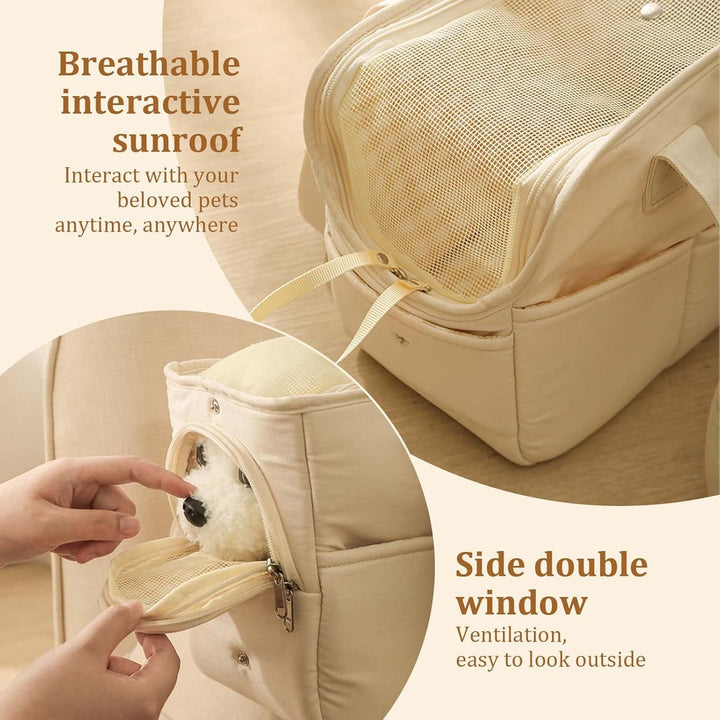 Dokeno Transporttasche für kleine Hund Katze bis 8kg, Hundetransportbox faltbar für Reise & Auto, At