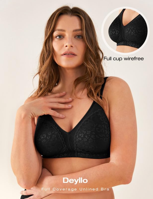 Deyllo Damen Vollschalen Minimizer BH Nicht Bügel Grosse Grössen BH Klassischer Schwarz005-1 80B, Sc