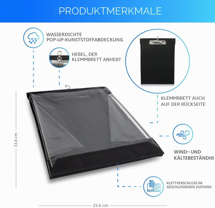 volila Wasserdichtes Klemmbrett A4 - (33,6 x 25,6 cm) Hochformat A4 Klemmbrett mit transparentem PVC