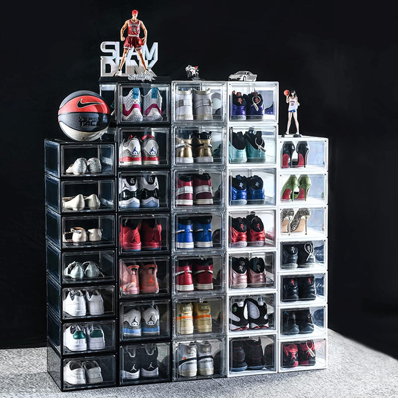 NUKied Schuhboxen Stapelbar Transparent|3er Set Schuhkarton mit Tür, Sneaker Box für Herren- und Dam