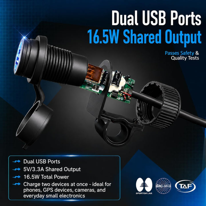 Cliff Top 3,3 Ampere Motorradlenker USB-Ladegerät - für GPS, Navi und Smartphone usw., 3,3 Ampere Mo