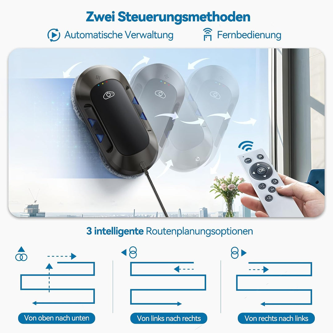 W23D 6500Pa Fensterputzroboter mit Doppeldüsen-Sprühfunktion, Elektrischer Fensterroboter Für Fenste