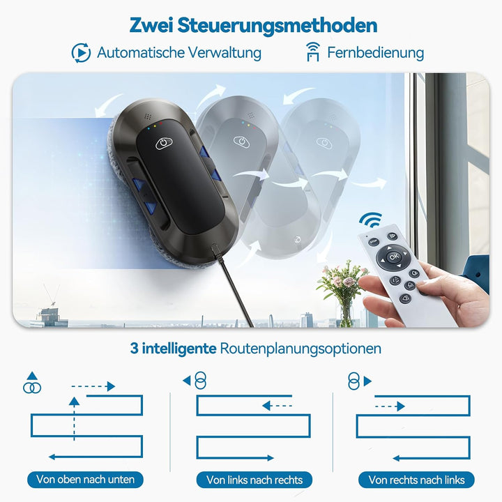 W23D 6500Pa Fensterputzroboter mit Doppeldüsen-Sprühfunktion, Elektrischer Fensterroboter Für Fenste