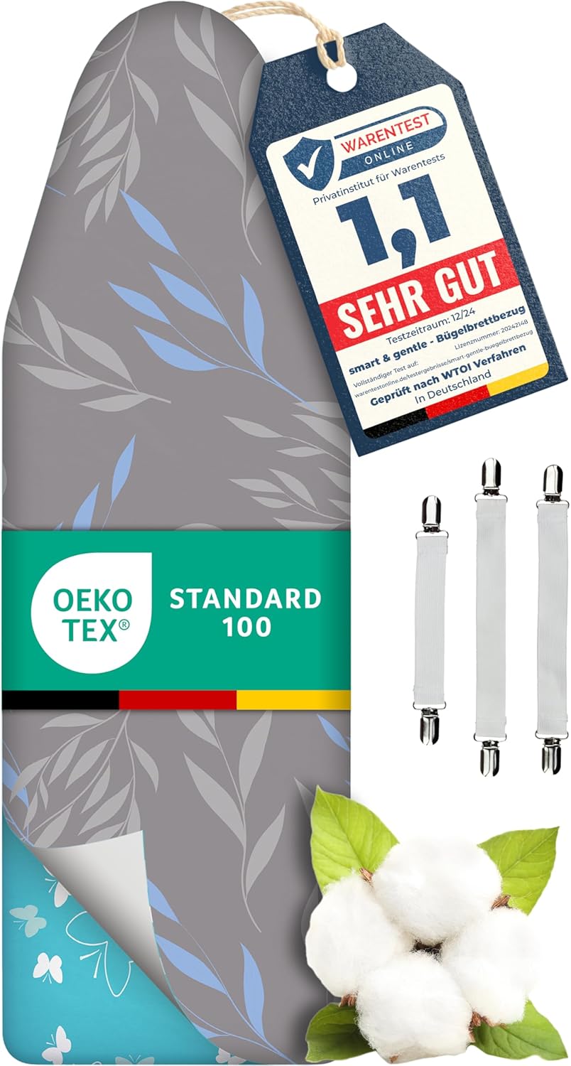 smart&gentle Made in Germany Turbo Bügelbrettbezug 150x50 in 5 Grössen für Dampfbügeleisen - Bügelti
