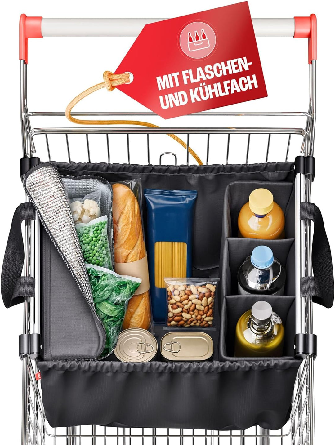 achilles Easy-Carrier Alu, Faltbare Einkaufswagentasche mit Kühlfach und Flaschenfach, Einkaufstasch