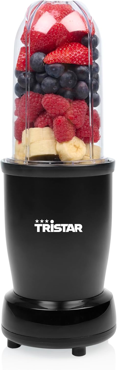 Tristar Smoothie Maker, 350 W Motor, 0,5 L Trinkflasche, 3 Becher mit Deckeln, Spülmaschinengeeignet